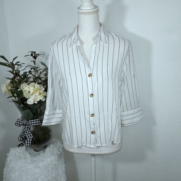 H&M WHITE & BLACK STRIPE BLOUSE SZ.0 EUC - Picture 2 of 5